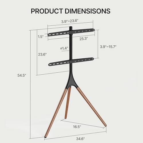 Artistic Easel TV Stand for 43-65 Inch TVs, 180° Swivel Tripod TV Stand up to 88 lbs, Floor TV Mount with Cable Management for Bedroom, Living Room and Corner, Max VESA 600x400mm, Black Walnut