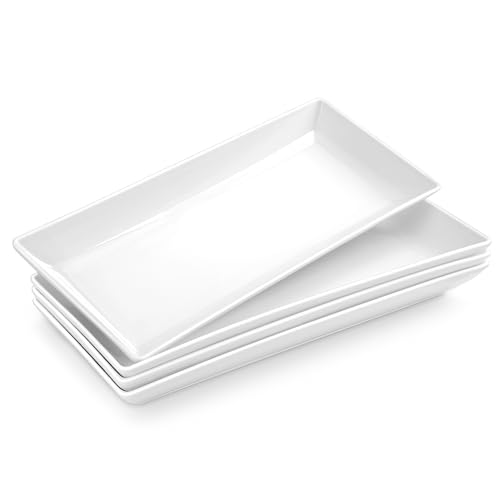 MALACASA Serving Platters Set of 4, Ceramic Serving Platters and Trays for Serving Food, Rectangular Serving Trays for Party, Large Serving Plates, Party Serving Trays and Platters - 14 Inch, White - size: 14 Inch
