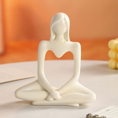 Contemporary Abstract Art Sculpture Resin Figurine Minimalists Art Decors For Home Office Desk Shelf Decoration - color: Creamy White, size: us l