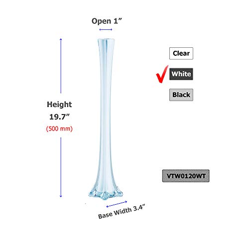 WGV Eiffel Tower Vase, Open 1", Height 20", (Multiple Sizes Choices) White Glass Floral Container with Sturdy Base, Flower Centerpiece for Wedding Event Home Decor, Arts Crafts, 1 Piece - color: White, size: 20"H