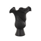 Deco 79 Ceramic Abstract Floral Inspired Vase with Wavy Folded Rim and Linear Grooves, 8" x 7" x 11", Black - color: Black, size: 8" x 7" x 11"