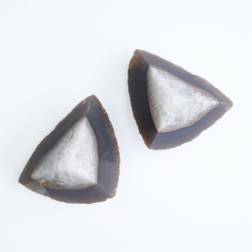 Natural Agate Geode Bookends - 3 to 4 lb Heavy Duty Rock Crystal Stone Book Ends for Shelves, with Rubber Bumpers, Decorative Book Holders for Home Office - color: Natural, size: 3-4 Lbs