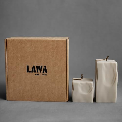 LAWA Raw Block Set of 2 Candle - Beautiful Handmade Pillar Scented Soy Wax Elegant Aesthetic Candle Housewarming Gift Home Room Shelf Decor Idea (Light Beige, Set of 2) - color: Light Beige, size: Set Of 2