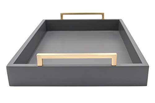 Decorative Coffee Table Tray - Ottoman Tray - Breakfast, Drinks, Liquor Serving Tray - from Farmhouse to Modern - Matte Finish - Brushed Champagne Gold Handles - Charcoal - color: Charcoal