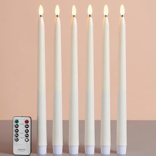 VENTA Set of 6 Flameless Taper Candles with Remote | 14-Inch Ivory LED Candlesticks with Timer | Realistic Flickering Light for Wedding Centerpieces, Dinner Table & Home Decor - color: Taper Long