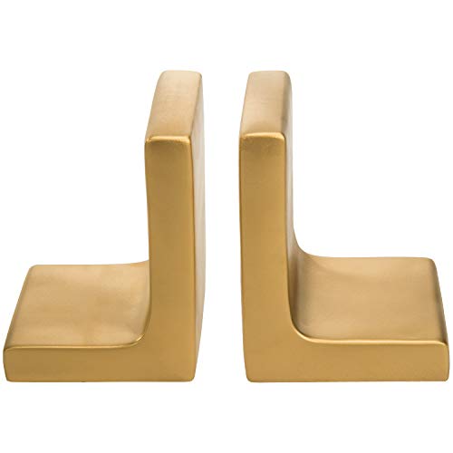 MyGift Modern Gold Concrete Office Bookshelf Decor Bookends for Heavy Book and Textbooks, Desktop Book Holder, 1 Pair - color: Gold