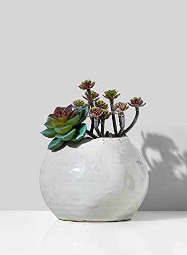Serene Spaces Living Glazed Ceramic Fishbowl Vase- Centerpiece for Vintage Weddings, Events, Measures 4" Tall and 5" Diameter - color: White