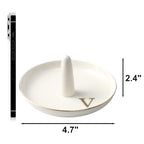 Ceramic Initials Jewelry Tray Ring Dish With Personalized V-Monogrammed Engagement Wedding Gifts, for Birthday Mother's Day for Women, Ceramic White 4.7" x2.4" - style: V
