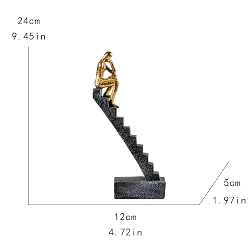Thinker Statue Decor - Gold Home Office Desk -Bookshelf Decor, Abstract Resin Sculpture for Living Room -Bedroom Aesthetic Decor, 9.45" - color: ‌"single Gold"‌