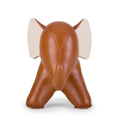 Bookend Elephant Abby, Leather Bookends for Shelves, Handmade Animal Home Decor, Zuny Series, Tan+Wheat - color: Elephant Abby