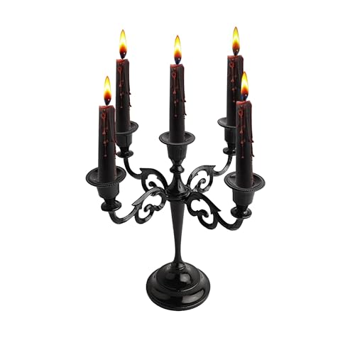 Rely+ 5 Arm Candelabra Taper Candle Holders Decorations Indoor Kitchen Décor Table Candles Candlestick Candelabra Centerpiece (Black Glossy) - color: Black Glossy, size: 5 Arm