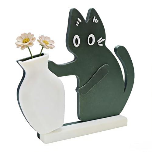 Cat Push Flower Vase for Home Decor Cute Vases for Table Room Decor Unique Lollipop Vases for Women (Small Galaxy Green White) - size: Small Galaxy Green White