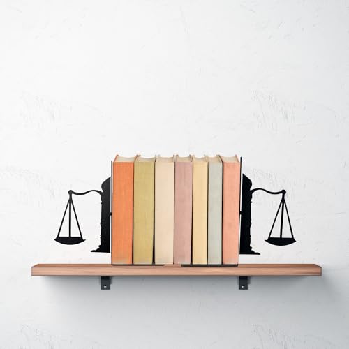 Metal Bookends - Justice Scale Design - Heavy Duty Black Book Ends for Office, Law Library, Law Student or Legal Desk Decor