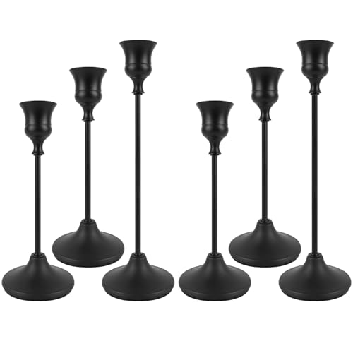 Black Candlestick Holders Set of 6, Metal Taper Candle Holders, Classic Decorative Candle Stick for Christmas, Wedding, Party, Dinner Tables,Home Décor - color: Black, size: 6PC