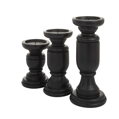 Deco 79 Mango Wood Decorative Candle Holder Turned Style Pillar Candle Stand, Set of 3 Candlestick Holder 10', 8', 6'H, Black (Pack of 6) - color: Black, size: 3 PIECES SMALL SIZE (Pack of 6)