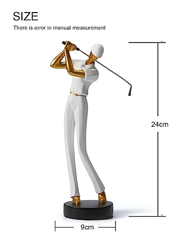 HAUCOZE Golf Figurine Statue Golfer Sculpture White Modern Home Decor Sports Office Gift Polyresin 9.6 Inch