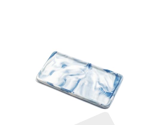 6.4" Porcelain Small Bathroom Tray, Ceramic Countertop and Vanity Tray for Cosmetics, Perfume, Jewelry, Candle - Kitchen Soap Tray for Kitchen Counter (Blue) - color: Blue, size: 6.4" x 3" x 0.5"