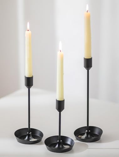 NUPTIO Black Candlestick Holders for Centerpiece: 3 PCS Tall Taper Candles Holders for Halloween - Metal Candles Stick Holder for Christmas Birthday Party Fireplace Table Decor - color: Black, size: 3 pcs