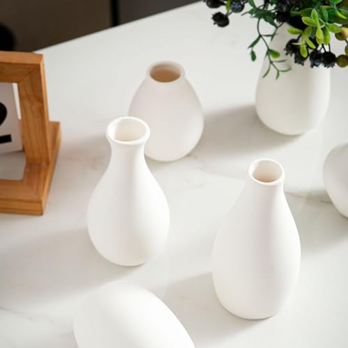 White Bud Vases, Ceramic Small Vase Set of 12, Mini Vases for Fresh and Dried Flowers, Modern Home Decor, Pottery Table Centerpiece - color: 01 White - 12 Pcs
