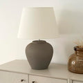 Nourison Home 20" Brown Matte Ceramic Table Lamp with Fabric Shade, Bedside Nightstand Lamp for Bedroom, Living Room, Entryway - color: Brown