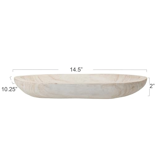 Bloomingville Hand-Carved Paulownia Wood Bowl with Whitewashed Finish - color: White