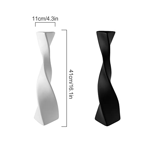 16 Inch Tall White/Black Ceramic Vase Curve Geometric Flower Vase Modern Minimalist Abstract Vase Farmhouse Decorative Vase for Table Home Office Floor Shelf Decor(White) - color: White