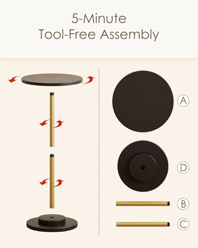Masupu Drink Table, Round Side Table for Small Spaces, Pedestal Side Table, Small End Table with Metal Base, for Living Room, Bedroom, Bathroom, Black Gold - color: 04.black Gold