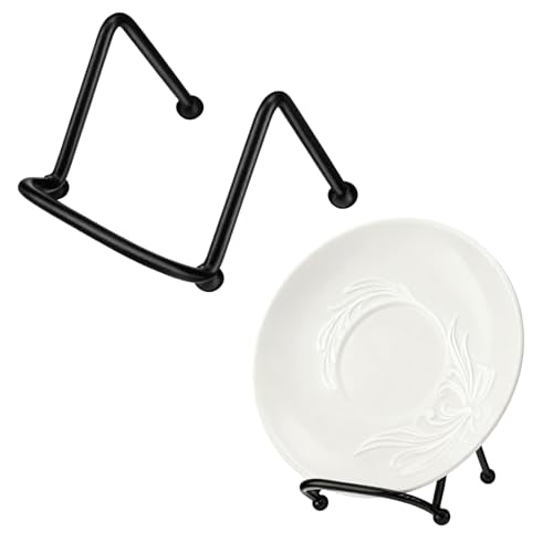2Pcs Small Display Stand Mini Metal Plate Holder Square Wire Stands for Picture and Photo Easels Black Frame Plate Holders for Coaster Collectibles Book Mobile Phone and Decorative 2"