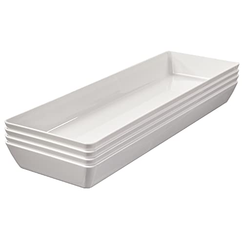 US Acrylic White Plastic Serving Trays (Set of 4) 15” x 5” | Narrow Unbreakable Reusable Rectangular Party Platters | Serve Appetizers, Fruit, Veggies, & Desserts | BPA-Free & Made in USA - color: White, size: 15" x 5"