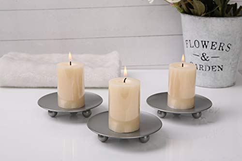 Scwhousi Silver Iron Plate Candle Holder, Decorative Iron Pillar Candle Holder, Set of 3,Candle Stand for Wax Candles - color: Silver