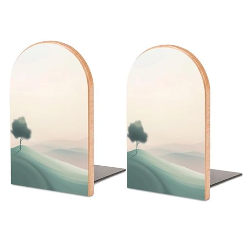 A Minimalist Landscape Vast Sky Wooden Bookends Shelves 2 PCS Abstract Minimalism Sturdy Book Holders Desktop Organizer for Home Office Libraries - color: Color-6