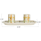 Creative Co-Op Checkered Charm Stoneware Taper Holders, Multicolor - style: Taper Holder