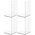 SUOXING 4 PCS Clear Acrylic Bookends for Shelves Decorative,Invisible Book Stopper with Non-Slip Mats for Heavy Books,Small Acrylic Book Ends for Home Office School Supplies and Kids Bookshelf