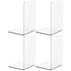 SUOXING 4 PCS Clear Acrylic Bookends for Shelves Decorative,Invisible Book Stopper with Non-Slip Mats for Heavy Books,Small Acrylic Book Ends for Home Office School Supplies and Kids Bookshelf