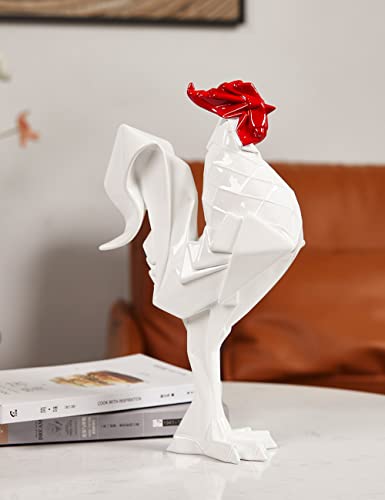 Rooster Sculpture Statue Animal Figurine Modern Decor Art Home Gift for Table Bookshelf Desk Polyresin White 12.2 Inch - color: White