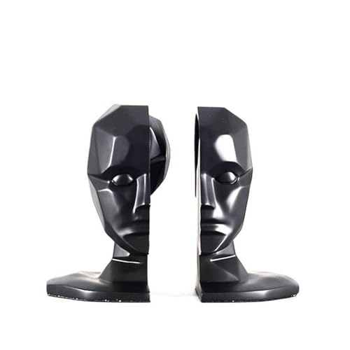 Bust Sculptural Bookends, Resin Figures Bookends, Decor Book End, Simple Geometric Abstract Home Ornament, for Office Home Decor Heavy Books Idea Gift (Color : Black) - color: Black