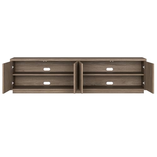 Henn&Hart Fluted TV Stand for TVs up to 85" with 2 Concealed Ribbed Storage Cabinets and Adjustable Shelves for Living Room, Family Room, or Office, Weathered Gray - color: Weathered Gray, size: 79" TV Stand