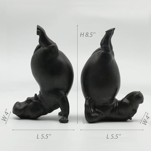 Lukitas Upside Down Hippo Decorative Bookends, Non-Slip Book Holders, Whimsical Animal Ornaments for Office Home Bookshelf Decor, Black, Resin 8.5'' - color: Hippo
