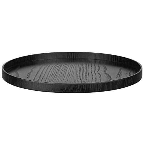 Round Solid Wood Serving Tray Extra Large Tea Coffee Snack Food Meals Serving Plate Non-Slip Kitchen Party Bar Server Ottoman Tray Breakfast Tray with Raised Edges (15inch/37.5cm) Black - size: 15"