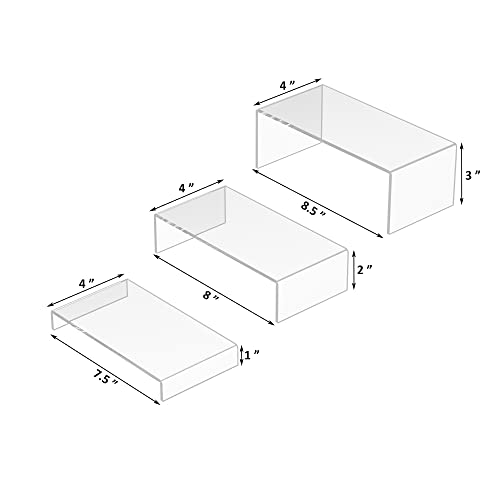 Sezanrpt Acrylic Risers Display Stands 3pcs, Rectangular Dessert Table Display Set, Clear Display Shelf for Funko Pop, Collectibles, Retails, Shoes, Plants, Home Decors, Decoration - 7.5''x8''x8.5''