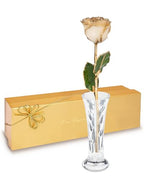 Forever Rose Hand-Dipped in 24K Gold, Diamond-Inspired April Birthstone with Sparkles, Real Rose in Luxury Gold Gift Box & Clear Glass Bud Vase – Perfect Ready for April Birthday or Any Occasion - color: April Diamond