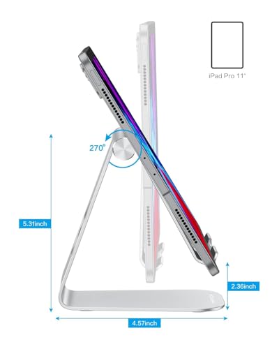 OMOTON Tablet Stand Holder Adjustable, T1 Desktop Aluminum Tablet Dock Cradle Compatible with iPad Air/Mini, iPad 10.2/9.7, iPad Pro 11/12.9/13, Samsung Tab and More Up to 13 inch, Silver - color: Silver