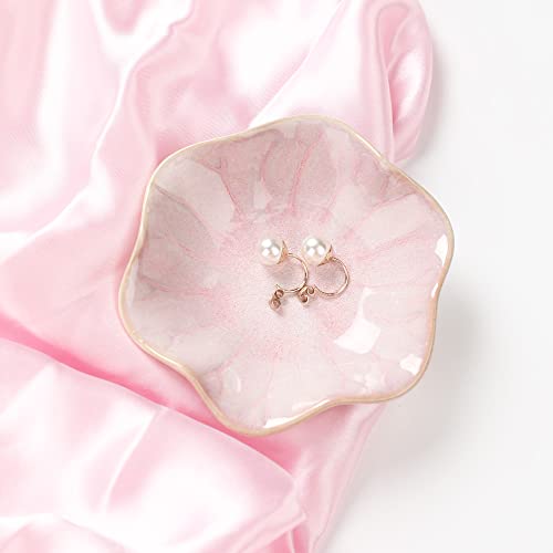 Binoster Ceramic Leaf Jewelry Dish, Pink Key Tray, Modern Jewelry Holder, Small Ring Dish, Trinket Tray, Nightstand Decor Room Decor - color: Pink, size: 4.3 inches