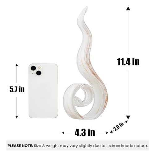 11.4" Tall Hand-Blown Glass Sculpture Murano-Style Sculpture Art Ornament Statue Figurines Home Decor Accent Piece Coastal Ocean Nautical Home Decor,Shelf,TV Stand,Tabletop Centerpieces,Wonderful Gift - color: White