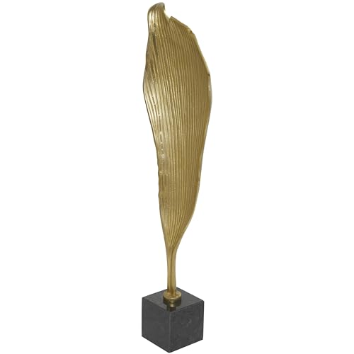 Deco 79 Aluminum Metal Abstract Decorative Sculpture Textured Leaf Home Decor Statue with Black Marble Base, Accent Figurine 8" x 4" x 30", Gold
