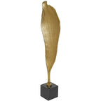 Deco 79 Aluminum Metal Abstract Decorative Sculpture Textured Leaf Home Decor Statue with Black Marble Base, Accent Figurine 8" x 4" x 30", Gold