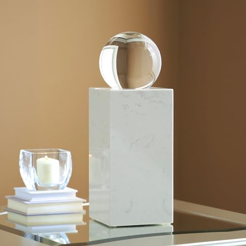 Signature Design by Ashley Sellner Modern 14 in. Crystal and Marble Sculpture, White & Clear - size: 5" W x 5" D x 14.25" H