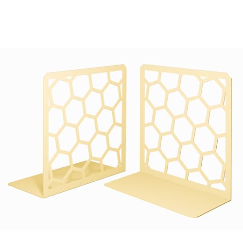 GEOMOD Geometric Honeycomb Yellow Metal Bookends Decorative - Tall Sturdy Book Ends for Shelves - Modern Heavy Duty Bookend Stopper - Office or Home Book Shelf - 6x3.25x6.25 Inches - 1 Pair - color: Yellow, size: 1 Pair, style: Honeycomb
