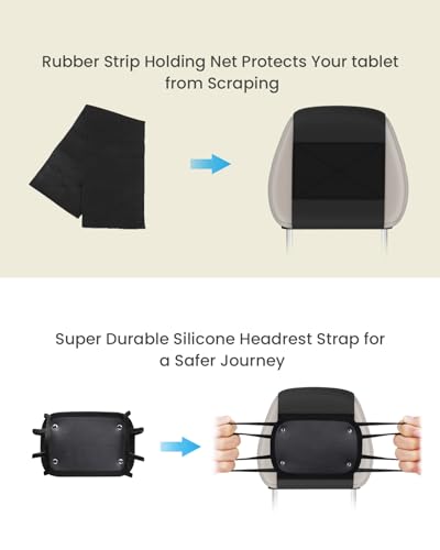 WONNIE Car Tablet Holder, Upgraded iPad Holders for Car Mount Headrest, iPad Mount Back Seat for Kids with Anti-Slip Strap, Silicone Holding Net/Fits All 7-12.9'' Tablets, 2 Pack - size: 2 Pack- fits 7-12.9" tablet
