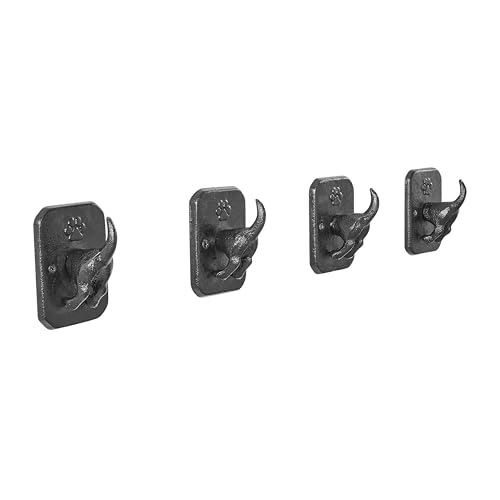 Danya B. 4 Piece Dark Brown Cast Iron Dog Tail Wagging Decorative Wall Sculpture Figure Utility Hook Set